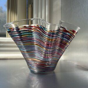 Vintage Art Glass Vase with Ruffle Top